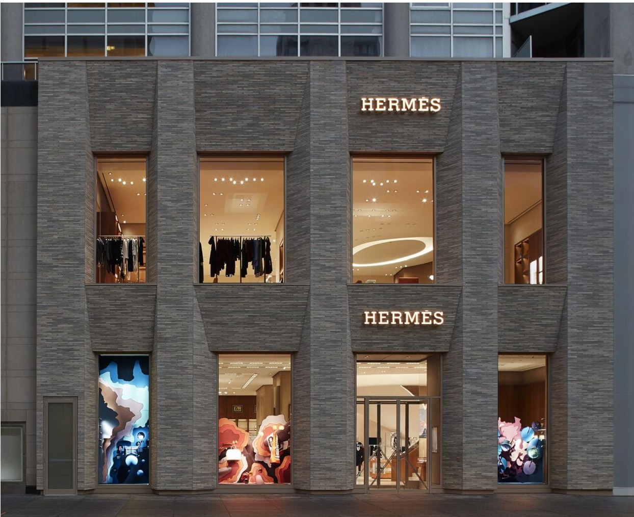 The Hermès storefront with its heritage brick facade on Bloor Street in Yorkville