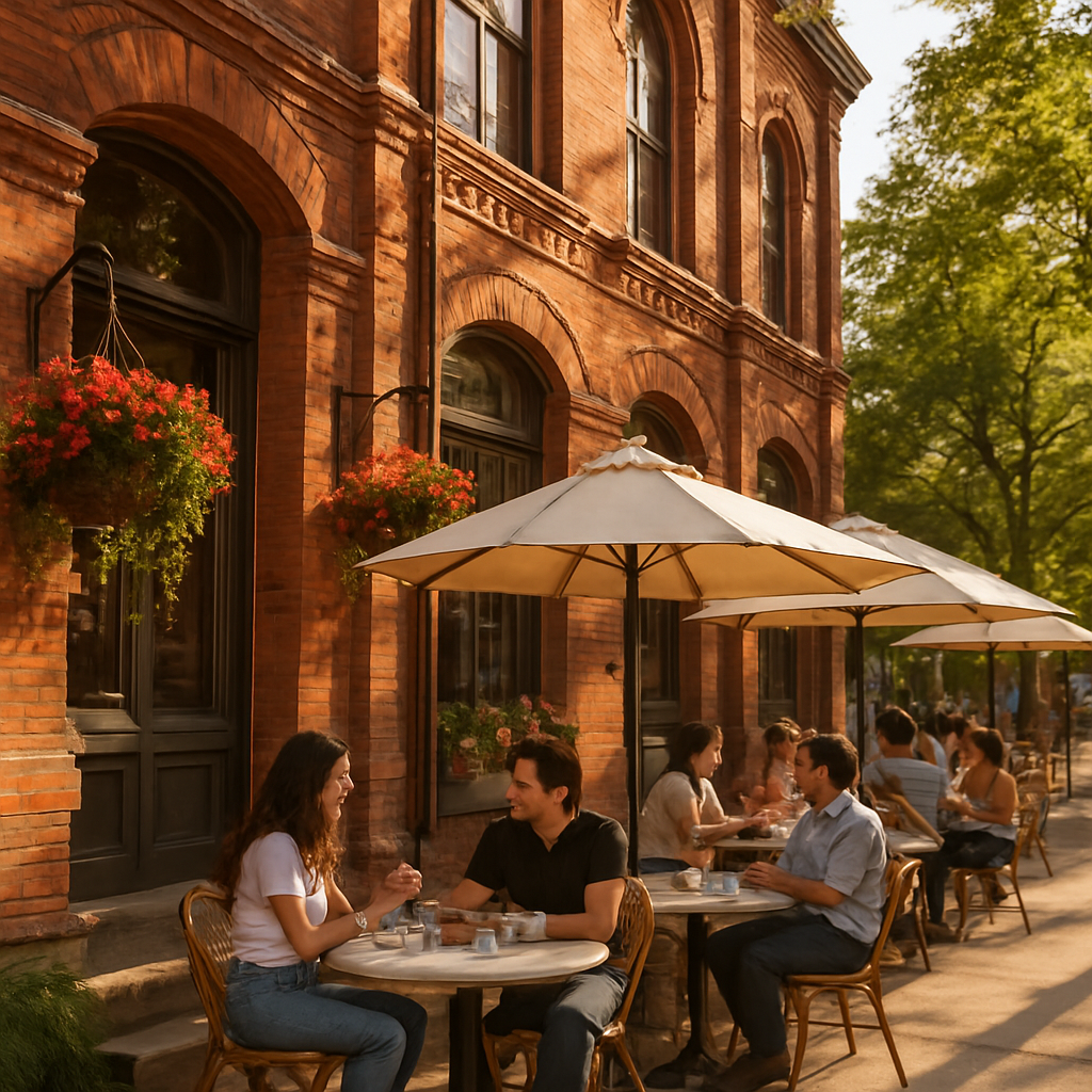 Sidewalk cafe in a restored Victorian building in Yorkville
